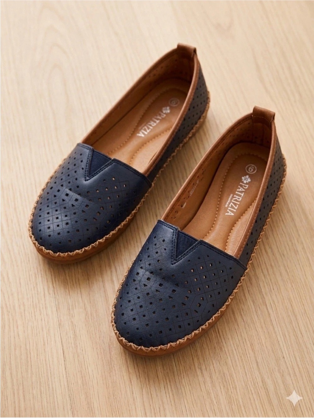 Patrizia by Spring Step Navy Blue Perforated Pavri Slip-On Loafers Size 6